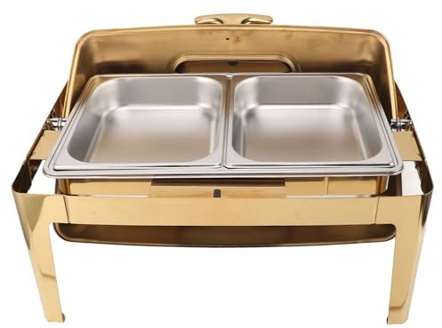 Generisch Isoliertablett für die Gastronomie, Edelstahl-Wärmetauscher-Set, transparenter Glasdeckel, leicht zu reinigender Chafing Dish für Partys (vergoldet),