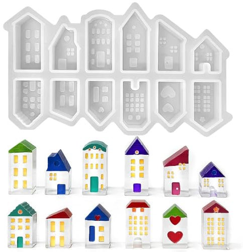 12 Moules de Coulée pour Mini-Maisons,Ensemble de moules en silicone pour petite maison,3d moules en silicone pour maison,Idéal pour Bougies, Savons, Plâtre, Béton Créatif et Décorations de Noël DIY