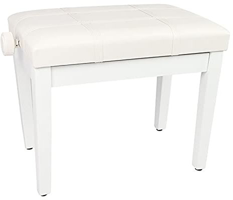Klaviersitz, Klavierbank aus Leder, verstellbare Klavierbank, Tastaturbank, Pu-Leder, Massivholzrahmen, Höhe: 46–56 cm (weiß), Weiß