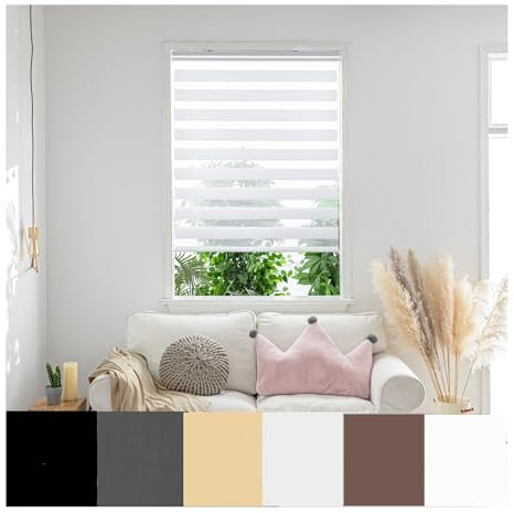 Zebra Day Night Roller Blinds - Made to Measure Day and Night Roller Window Blind with Light Filtering Privacy - Easy Fit Custom Roller Blind by Aprica (Colour White - Width 50cm Max - Drop 160cm)