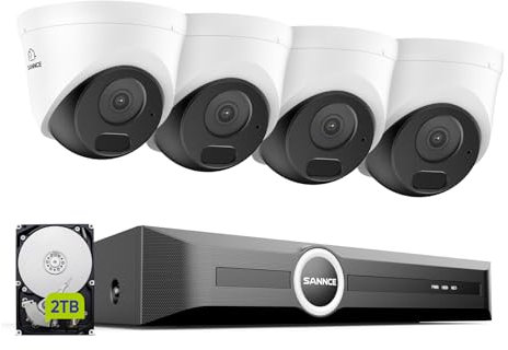 SANNCE 5MP PoE Überwachungskamera System 8CH 5MP NVR Recorder Videoüberwachung und 4X Aussen IP Kamera IP66, Bewegungserkennung, Fernzugriff 2TB Festplatte