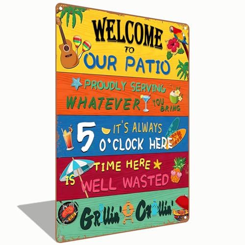 Welcome to Our Patio Outdoor Sign Metal Home Birthday Party Outdoor Pool Decor 8 x 12 In (2508)