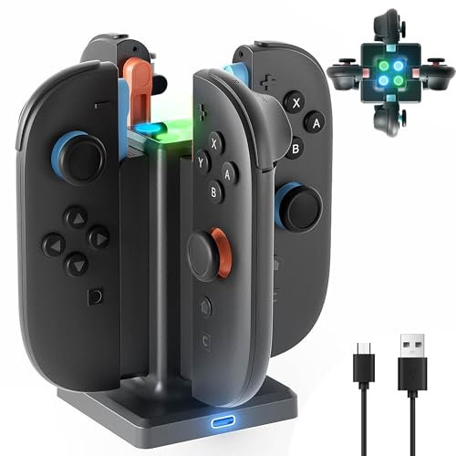 HEYSTOP Base de Carga para Joy-con de Nintendo Switch 2, Estación de Carga Magnética de 4 Puertos para Joy-con, Indicador LED Dock de Carga USB-C para El Accesorio de Mando de Nintendo Switch 2
