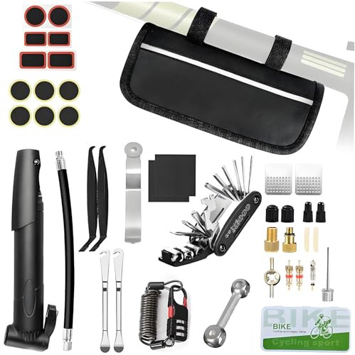 MYPOTO Fahrrad Flickzeug Fahrrad Reparaturset 40-teilig 16 in 1 Fahrradwerkzeugset abziehbar mit Kettenöl Fahrrad und Flickzeug Komplettset für unterwegs, MTB & E-Bike Fahrradzubehör Multitool
