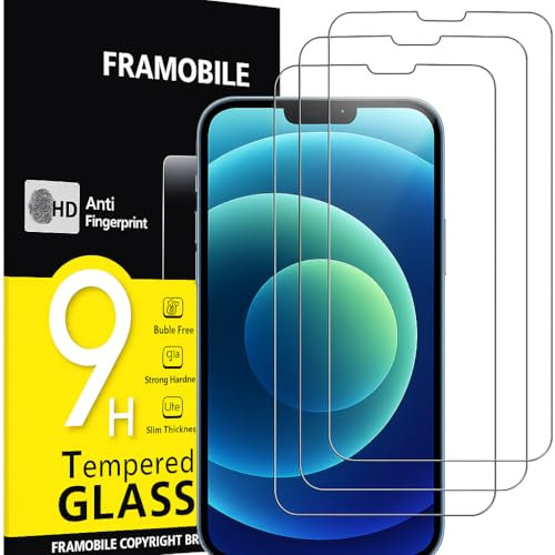 FRAMOBILE Lot de 3, Verre Trempé pour iPhone 14, iPhone 13, iPhone 13 Pro (6,1 Pouces), Film Protection écran -sans Bulles d'air -Ultra Résistant (0,33mm HD Ultra Transparent) Dureté 9H Glass
