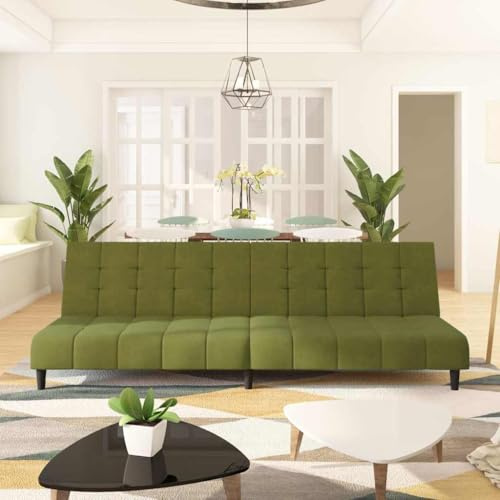 Massbinet Schlafsofa 2-Sitzer Sofa mit Schlaffunktion überzug Futon Klappsofa Bettcouch Couch Ideal für Wohnungen Wohnzimmer Hellgrün Samt