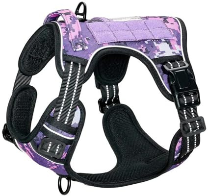Militärisches Taktisches Hundegeschirr Ohne Ziehen, Verstellbares Nylon-Hundegeschirr, Reflektierender Riemen, Kontrollgriff, Hundegeschirr Für Schäferhund Und Labrador,LILA,XL