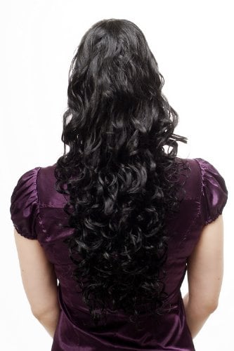 Voluminös wallendes Haarteil/Zopf/Pferdeschwanz, lockig, sehr lang, Schwarz 60 cm N310-1