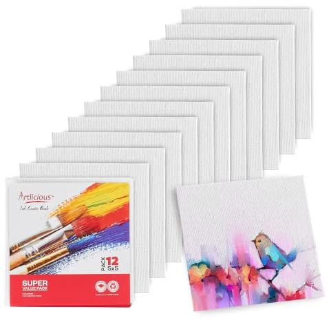 Artlicious Canvas Panels 12 Pack - 5X5 Super Value Pack- Artist Canvas Boards for Painting