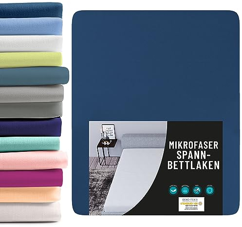 Dreamzie - Spannbettlaken 140x190/200cm - Mikrofaser Oeko TEX Zertifiziert - 100% Polyester - Bettwäsche 140x190/200 - Dunkelblau