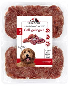 TACKENBERG Barf Geflügelragout für Hunde - 14 x 500 g - leckeres Frostfleisch als Hundefutter in Premiumqualität - geeignetes Gefrierfutter für Welpen & übergewichtige Hunde - ohne Zusatzstoffe