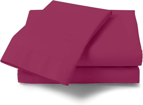 AmigoZone Cotton Percale 200 Thread Count Easy Care Flat Sheets (Hot Pink, Super King)