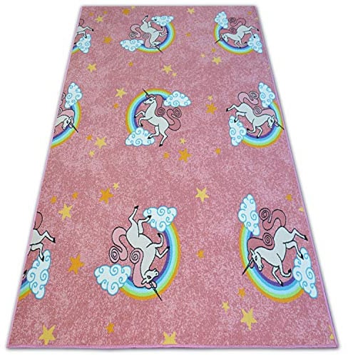 Teppich Unicorn Kinderteppich für Babyzimmer, Spielteppiche, Kinderzimmer, rosa, 100x400 cm