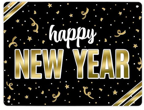 Happy new year Metallschild XL mit Konfetti Motiv
