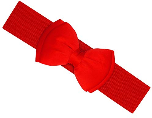 Ro Rox Vera 1950er Jahre Vintage Retro Pin-Up Breiten Elastischen Satinbogen Gürtel (Rot, L)