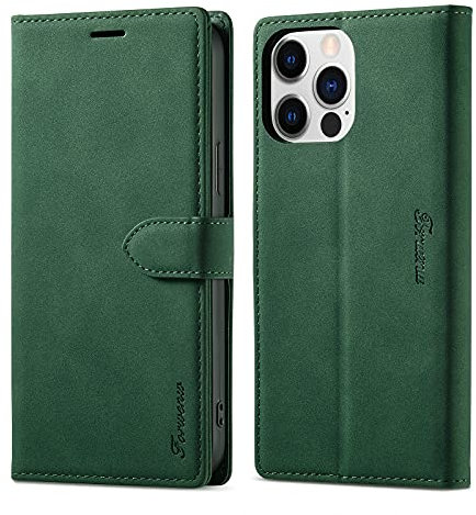 LOLFZ Wallet Case for iPhone 13, Premium Leather Case Card Holder Kickstand Magnetic Closure Flip Case Cover for iPhone 13 6.1 inch - Green