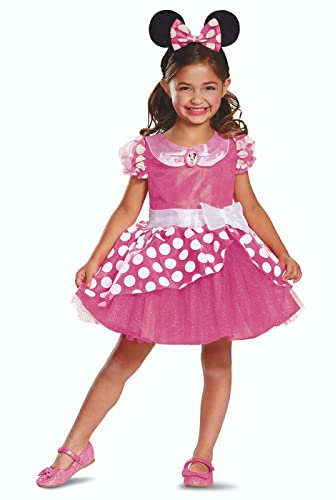 DISGUISE Costume Minnie Deluxe Rosa Bambina - Vestito Pois Carnevale con Fascia per Capelli, Abito per Bambini e Feste, 5-6 anni