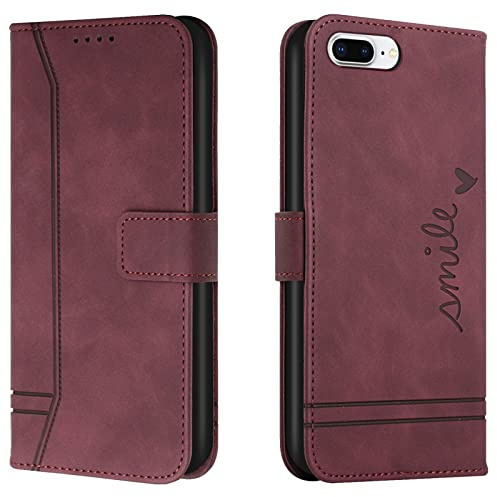 Lihondar Kompatibel mit iPhone 6S Plus/iPhone 6 Plus (5,5 Zoll) Hülle, Premium Handyhülle Leder Klappbar Schutzhülle Tasche Wallet mit Brieftasche [Standfunktion] Cover Flip Case Klapphülle (Rot)