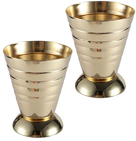 Verve Jelly Stainless Steel Measuring Shot Cup Jigger Bar Craft Dual Spirit Measure Cup Peg Measuring Cup for Bar Party Wine Cocktail Drink Shaker, Gold, 2 Pcs
