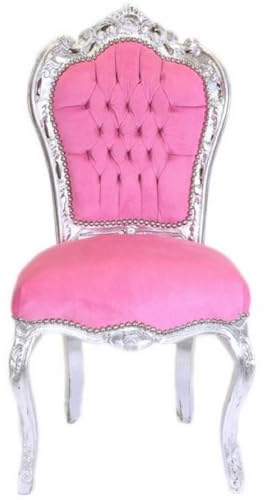 Casa Padrino Barock Esszimmer Stuhl Rosa/Silber - Handgefertigter Antik Stil Stuhl mit edlem Samtstoff - Esszimmer Möbel im Barockstil - Barock Möbel