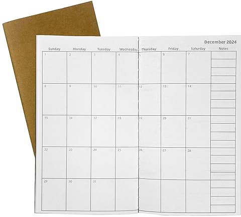 UNIQUE HM&LN kalender 2024, Travelers Notebook Inserts, Januar - Dezember 2024, Monatskalender Wochenplaner Notizbuch, 1 Woche 2 Seite, 16,5 x 9,5 cm