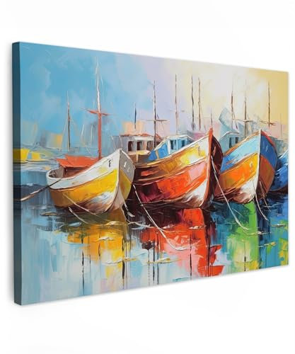 MuchoWow© Impression sur Toile Peinture 30x20 cm Tableau Mural Decoration Salon Reproductions de Tableaux Murale Moderne Bateaux - Art - Couleurs - Peinture à l'huile