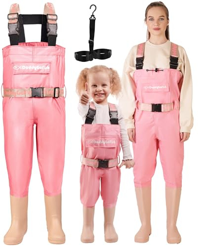 Kids Waders With Boots Waterproof, Pink Waders For Kids Hunting & Fishing | Youth Boys & Girls Waders with Chest Pocket, Fishing Wader Hanger, Soft Insole & Repair Kit, Breathable & Adjustable Straps