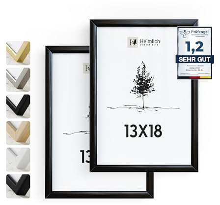 Heimlich Fotorahmen aus Aluminium – 13 x 18 cm, Schwarz, 2er-Pack | Heimlich® – Robuste Mittelgroße Bilderrahmen Aus Metall – Wandhalterung Oder Tischaufsteller