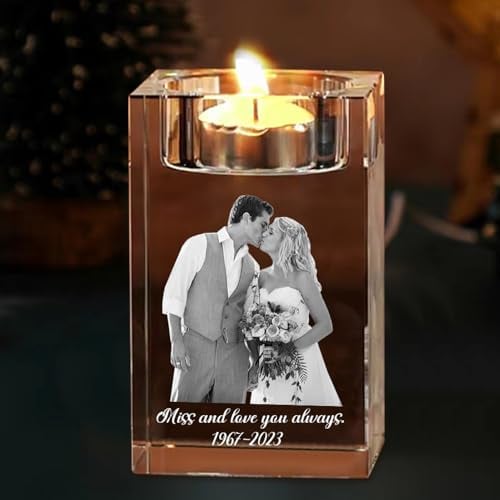 Bougeoir en cristal personnalisé - Gravure au laser 3D - Photographie gravée au laser - Souvenir de mariage