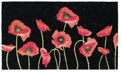 Banzaii Zerbino in Cocco da Esterno o Interno con Retro Antiscivolo 40x70 cm - Nero Papaveri