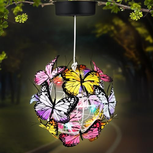 Johiux Upgraded Large Garden Ornaments - Outdoor Butterfly Decorations, Solar Powered Waterproof Lights for Garden, Balcony - Hanging Outdoor Lights - Birthday Christmas Gifts for Women