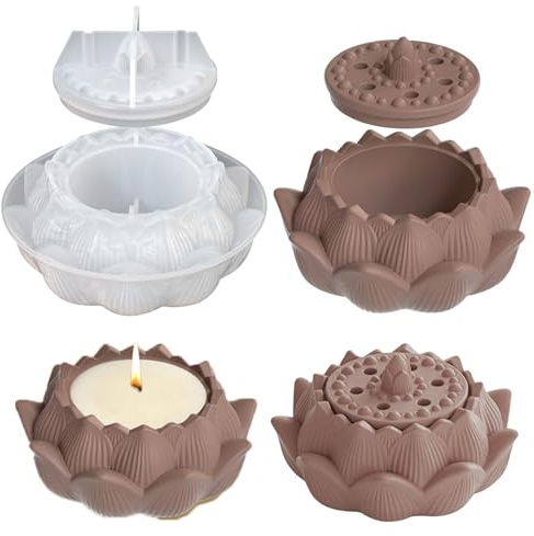 Silikonformen Gießformen, Lotus Silikonform Kerzenhalter mit Deckel, Silikon Gießform Kerzenhalter, Lotus Silikonform Schale für Beton, Silikonformen für Kerzenständer Räuchergefäß Vorratsgefäß