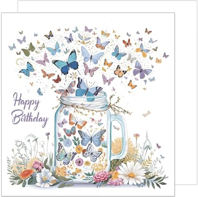 Edition Seidel Premium quadratische Geburtstagskarte mit Umschlag. Glückwunschkarte Happy Birthday Billet Karte für Mann Frau Kind Schmetterlinge Blumen (GQ333 SW024)
