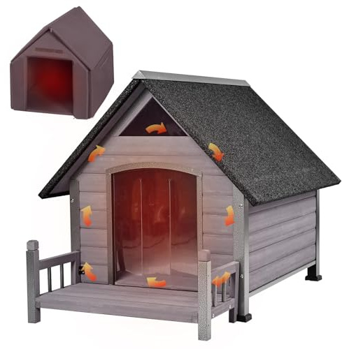 Hundehütte für draußen mit isoliertem Futter, Winterhundehütte für kleine und mittelgroße Hunde mit Anti-Biss-Eisenrahmen, beheizte Hundehütte 100% isoliert