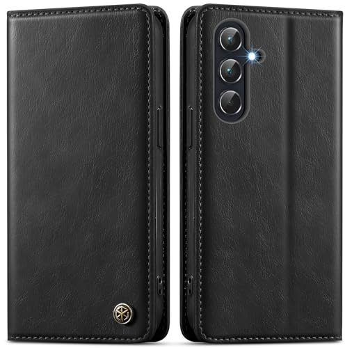 GUCASBE Handyhülle für Samsung Galaxy A55 5G Hülle [Mit 1 Stück Panzer Schutz Glas] Premium PU Lederhülle Wallet Case mit Kartenfach RFID-Blockierung Standfunktion Klapphülle für Samsung A55, Schwarz