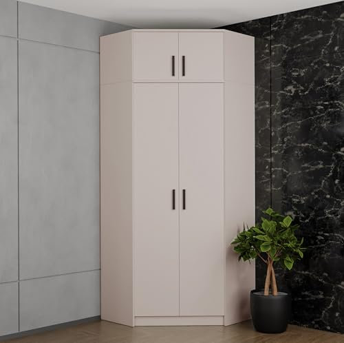 Design Möbel Eckkleiderschrank Gustavo Eckschrank mit Schrankerweiterung 40 cm Holz Kleiderschrank Schlafzimmer Kleiderschrank Kinderzimmer CASCHMERE 91x235x91 cm