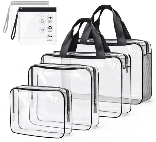 Clear Travel Toiletry Bag 6 Pack,Waterproof,Family Summer Holiday Camping | Brasion Resistance Mildew,Tear-resistant,Breathable Mesh Transparent Makeup,Wide Opening Cosmetic Bag,Student Traveller Gym