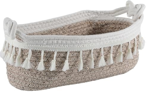 SOFPLATE 12.6 x 6.9 x 4 Zoll Gewebter Baumwollseilkorb Makramee Boho Korb Distel Quaste Im Bohemian Stil Kleine Aufbewahrungsbox Für Zuhause Schlafzimmer Kinderzimmer Wohnzimmer Eingangsbereich DIY De