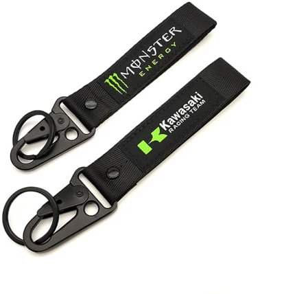 WRFUU Motorrad Polyester Stickerei Schlüsselanhänger personalisierte Schlüsselanhänger individuelle Schlüsselringe Schlüsselbänder für Kawasaki Monster,Black-A