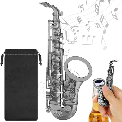 Saxophone Bottle Opener, Unique Beer Opener with Gift Bag, Fathers Gifts Christmas Gifts Birthday Gifts for Men Women Dad Husband Boyfriend, Music-Themed Bottle Opener Gifts for Music Lover, Silver