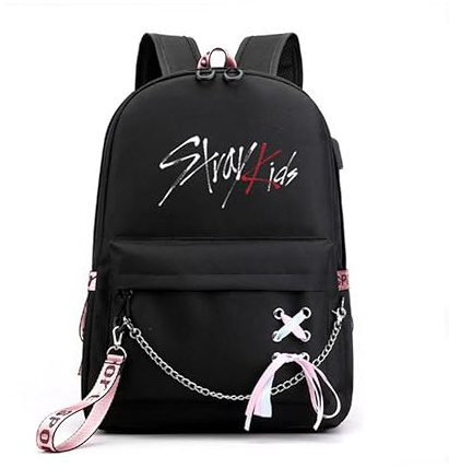 Roffatide Stray Kids Merch Rucksack für Mädchen und Jungen KPOP SKZ Schulranzen Lässiger Rucksack für Stay Schwarz B