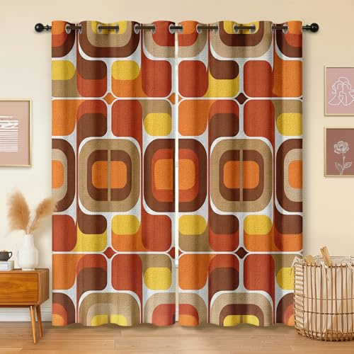 Havenix Retro 70er Jahre Geometrisch Vorhänge Blickdicht Gardinen mit ösen Vintage Abstrakt Terracotta Vorhang 175 cm Lang Verdunklungsvorhänge für Schlafzimmer Wohnzimmer Fenster 2er Set