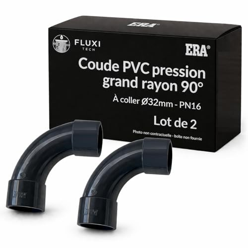 FLUXI-TECH Coude PVC pression grand rayon 90° à coller Ø32 mm PN16 - Lot de 2