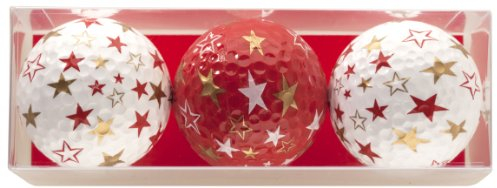 3 Golfbälle mit Weihnachtsmotiven Sterne rundum weiß & rot