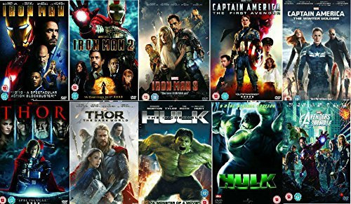 Avengers Ultimate Marvel Comic Heroes All 9 Movies DVD Complete Collection - Iron Man 1, Iron Man 2, Iron Man 3, Captain America : The First Avenger, Captain America: Winter Soldier, Thor 1, Thor 2: The Dark World, Hulk (Eric Bana), Incredible Hulk (Edward Norton) + Extras by Robert Downey Jr