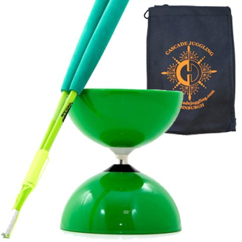 Juggle Dream and Cascade Juggling Green Big Top – Ensemble de diabolos à roulement jumbo avec bâtons de Diablo en verre vert, ficelle de diabolo et sac (Vert)