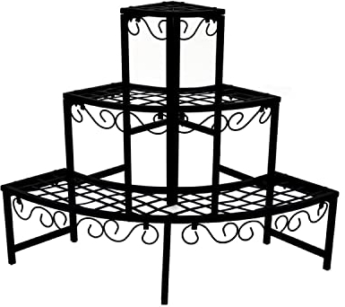 Oypla 3 Tier Corner Metal Garden Flower Staging Plant Stand Display Shelf