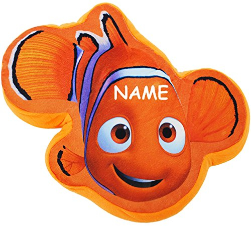 alles-meine.de GmbH Plüsch Kissen/Schmusekissen/Sitzkissen - Findet Nemo - Clownfisch - incl. Name - Kuschelkissen - 40 cm * 34 cm - Figur Form - groß - sehr weich - für ..