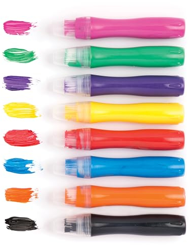Baker Ross AW347 Easy Squeeze & Brush Paint Tubes for Kids, 11cm, Assorted, Pack of 8, Pieces