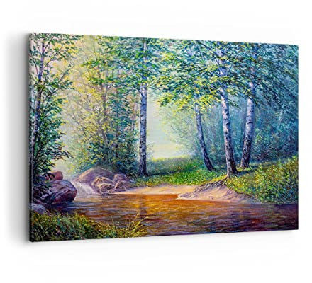ARTTOR Wandbilder Dekoration Wohnzimmer Wiese Wasser Baum Bilder auf Leinwand 120x80cm Leinwandbild Schlafzimmer Küche Deko Wand Kunstdruck Art Groß XXL Wanddeko Bild Wall Decor Canvas AA120x80-4063